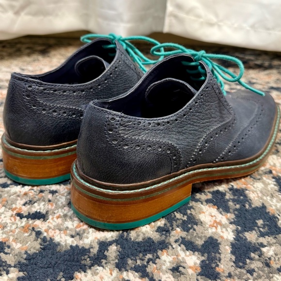 Cole Haan Navy Blue & Turquoise Leather Wingtip Oxford Dress Shoes Men’s Sz 10.5 - Picture 8 of 14
